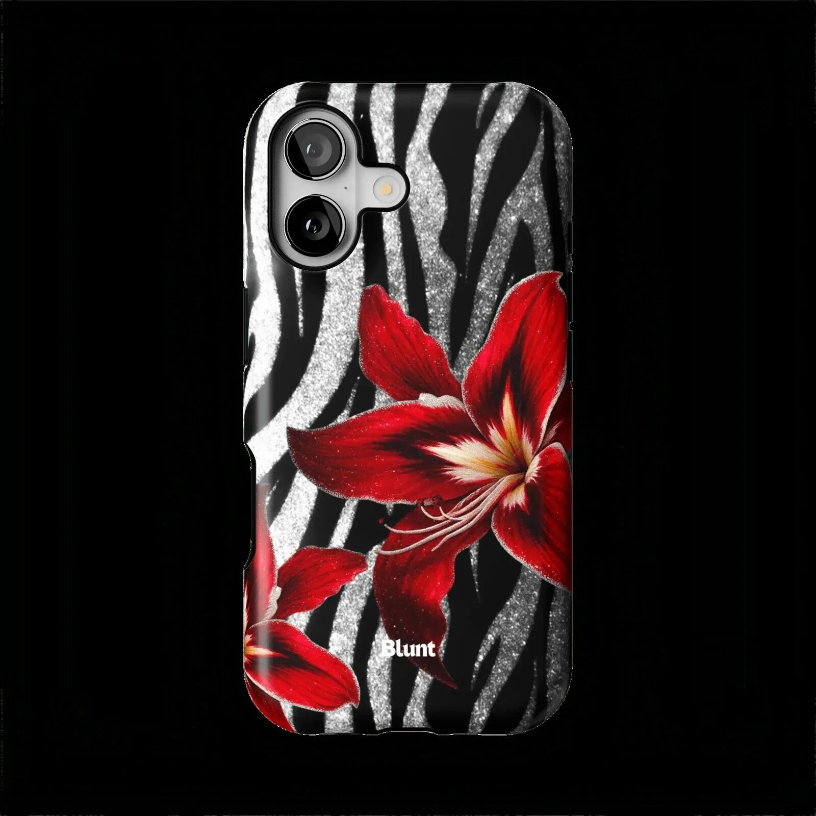 Zebra Print Red Lily Flower Design iPhone Case by Blunt
