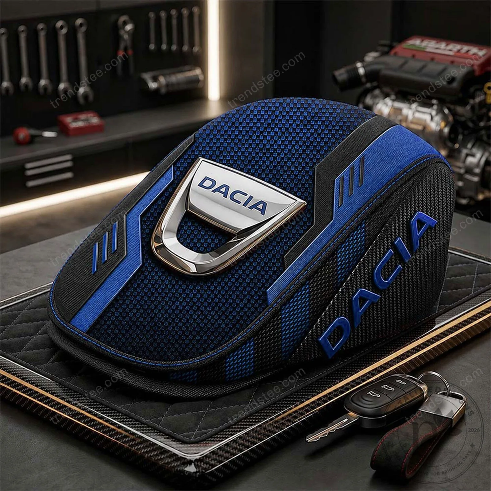 Dacia Blue and Black Sporty Flat Cap Hat for Car Enthusiasts